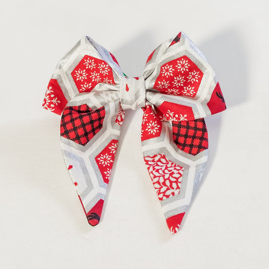 Red and silver christmas dog sailor bow tie pet accessory