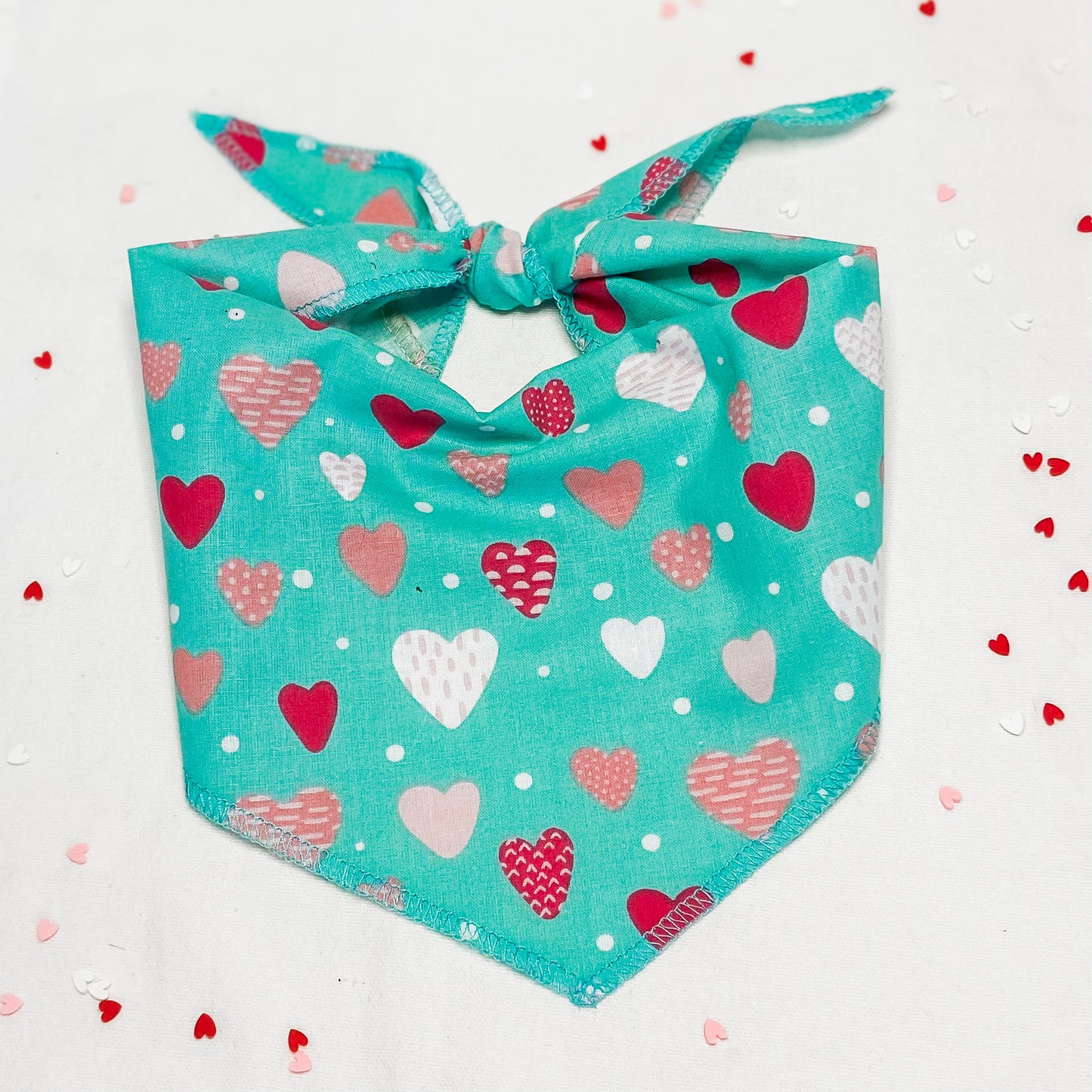 Teal and pink hearts valentine dog bandana pet accessory