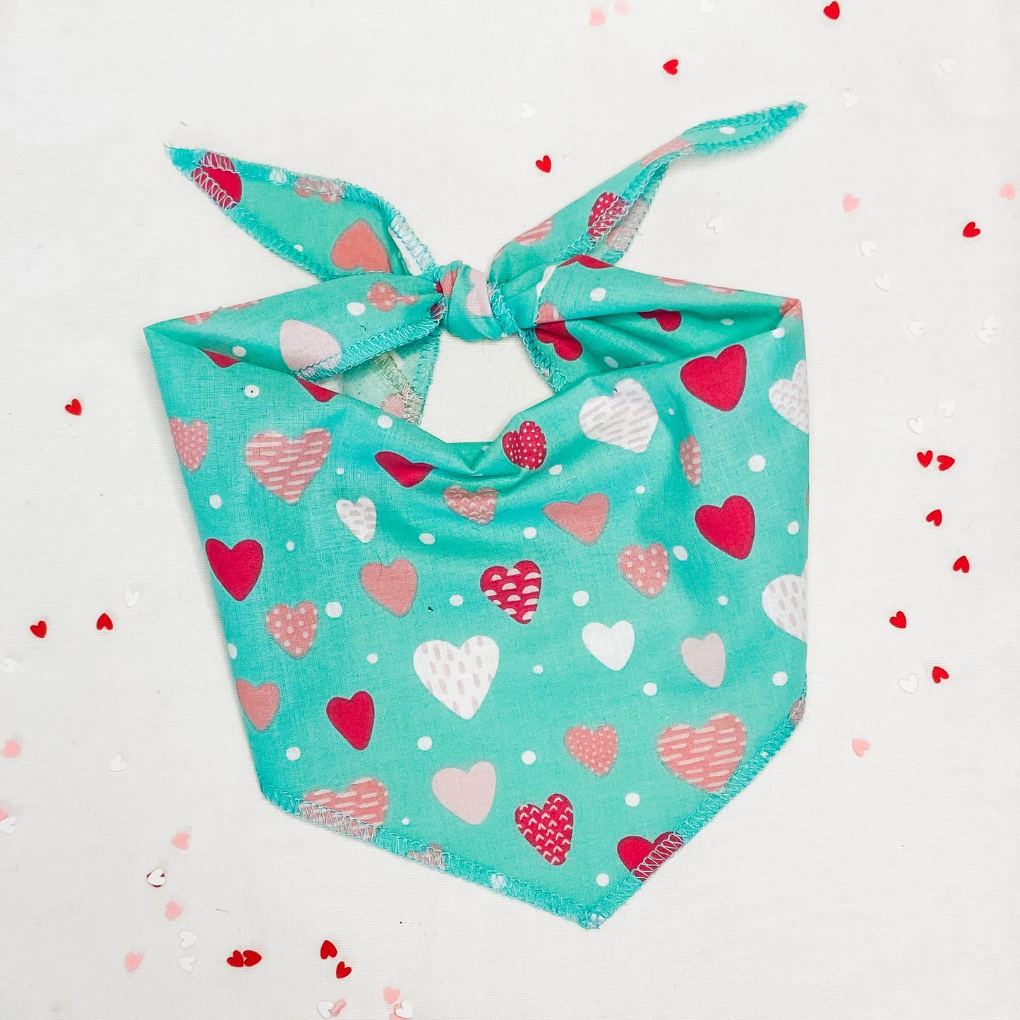 Teal and pink hearts valentine dog bandana pet accessory