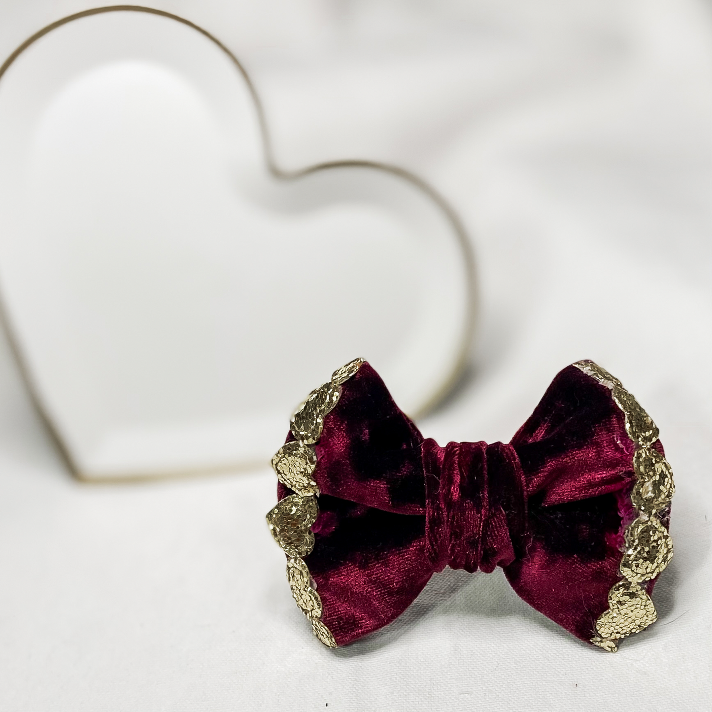 Burgundy velvet valentine’s dog bow tie pet accessory