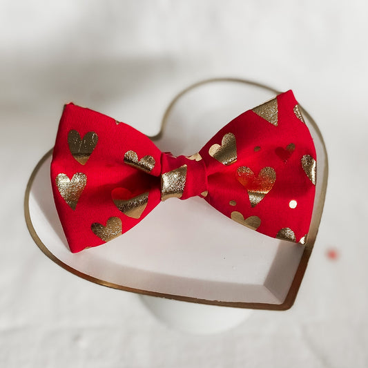 Woof you Valetine's red and gold dog bow pet accessory