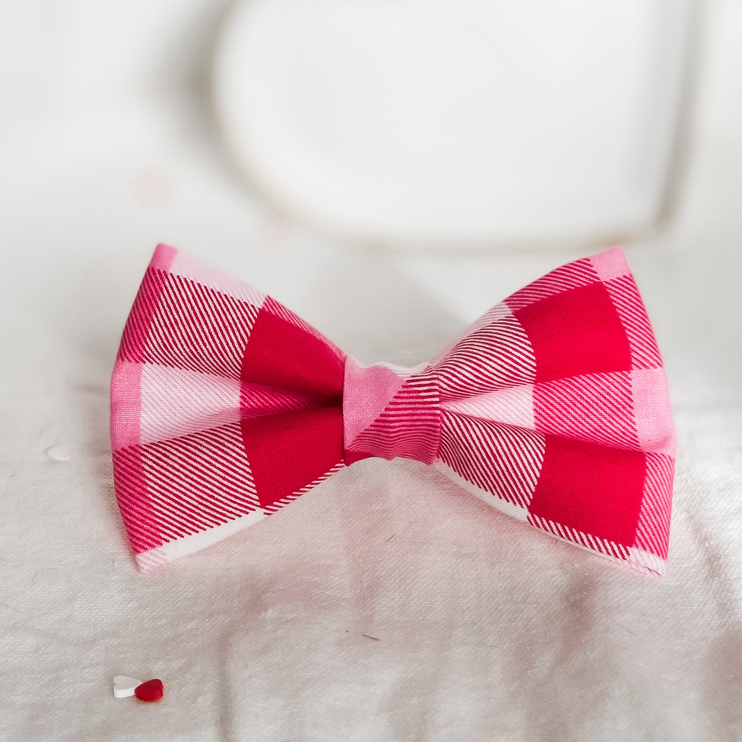 Cupid's plaid pink and red Valentine's dog bow pet accessory