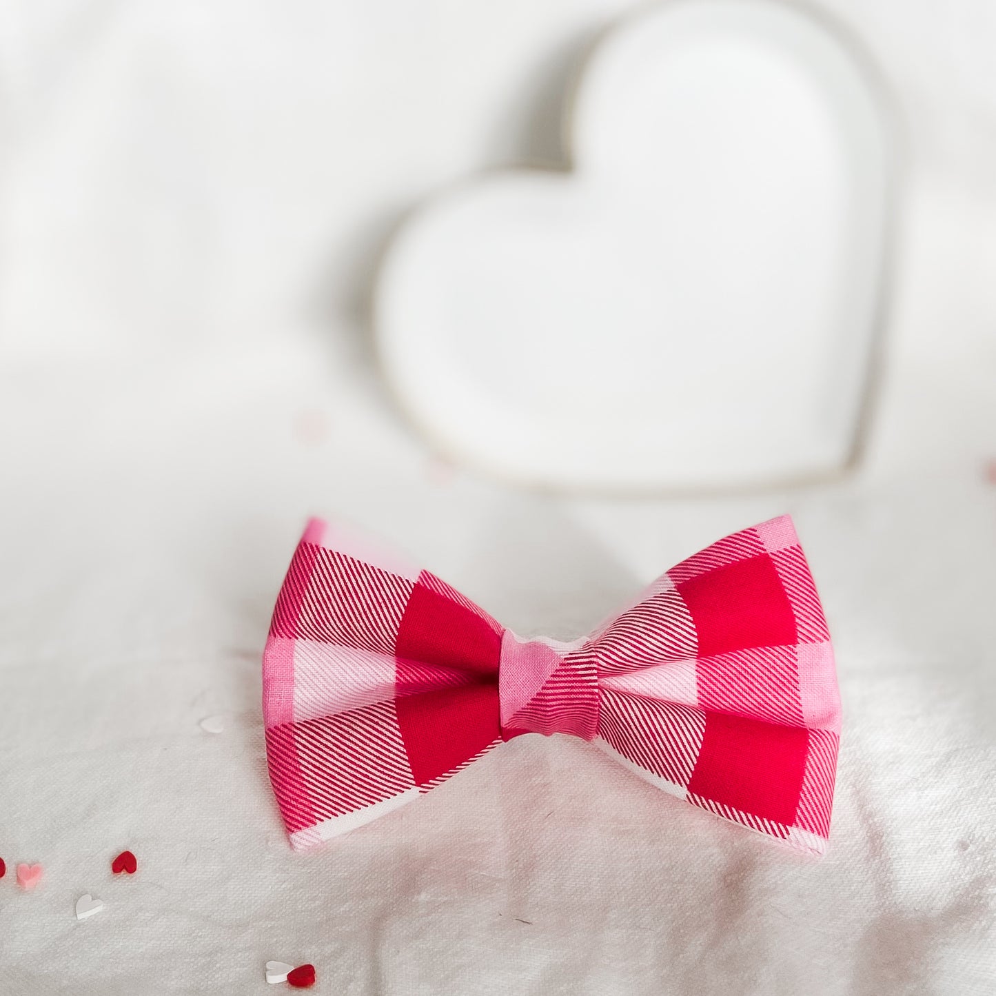 Cupid's plaid pink and red Valentine's dog bow pet accessory