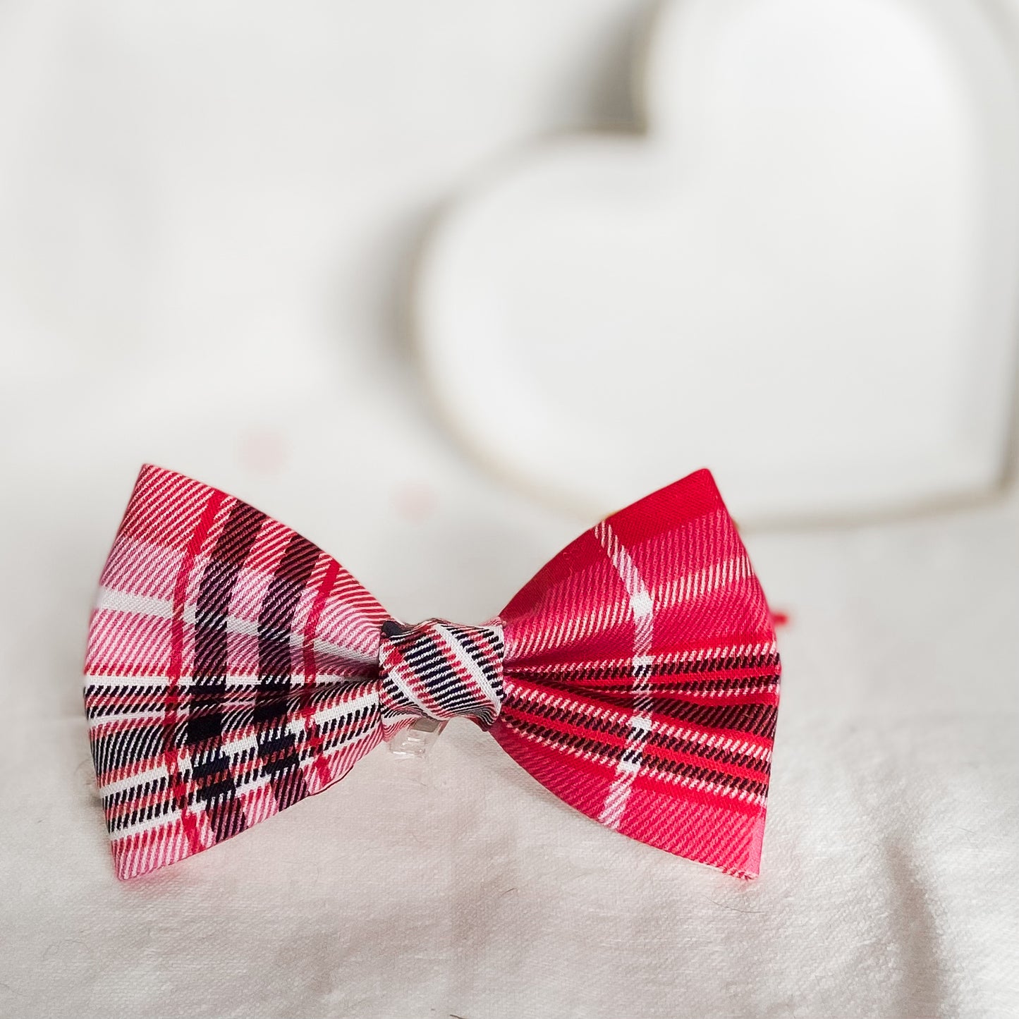 Valetine's plaid red and pink dog bow pet accessory