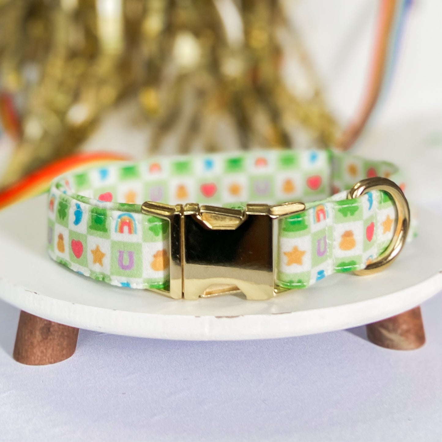 Luckiest charm checkerboard dog collar marshmallows St Patricks day