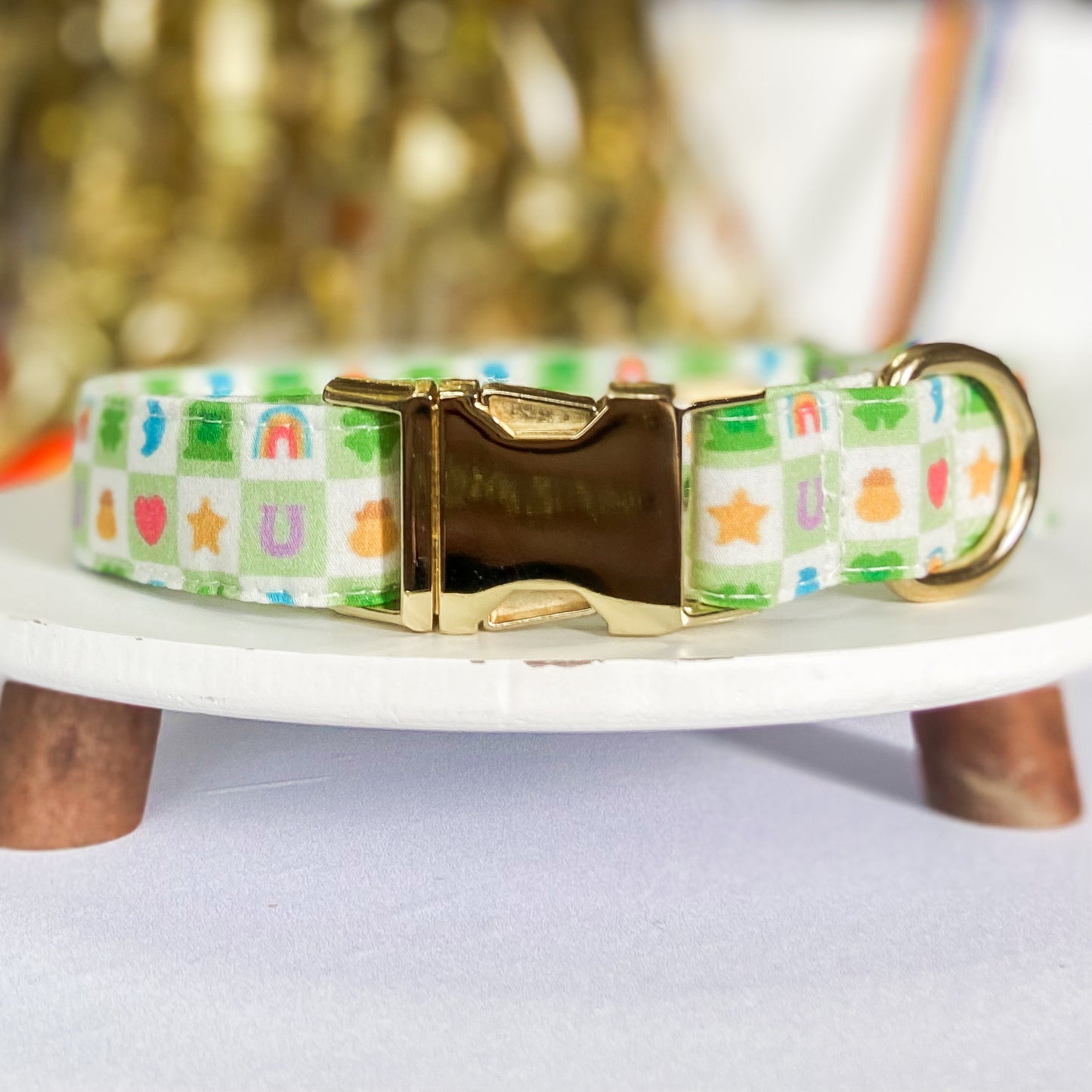 Luckiest charm checkerboard dog collar marshmallows St Patricks day