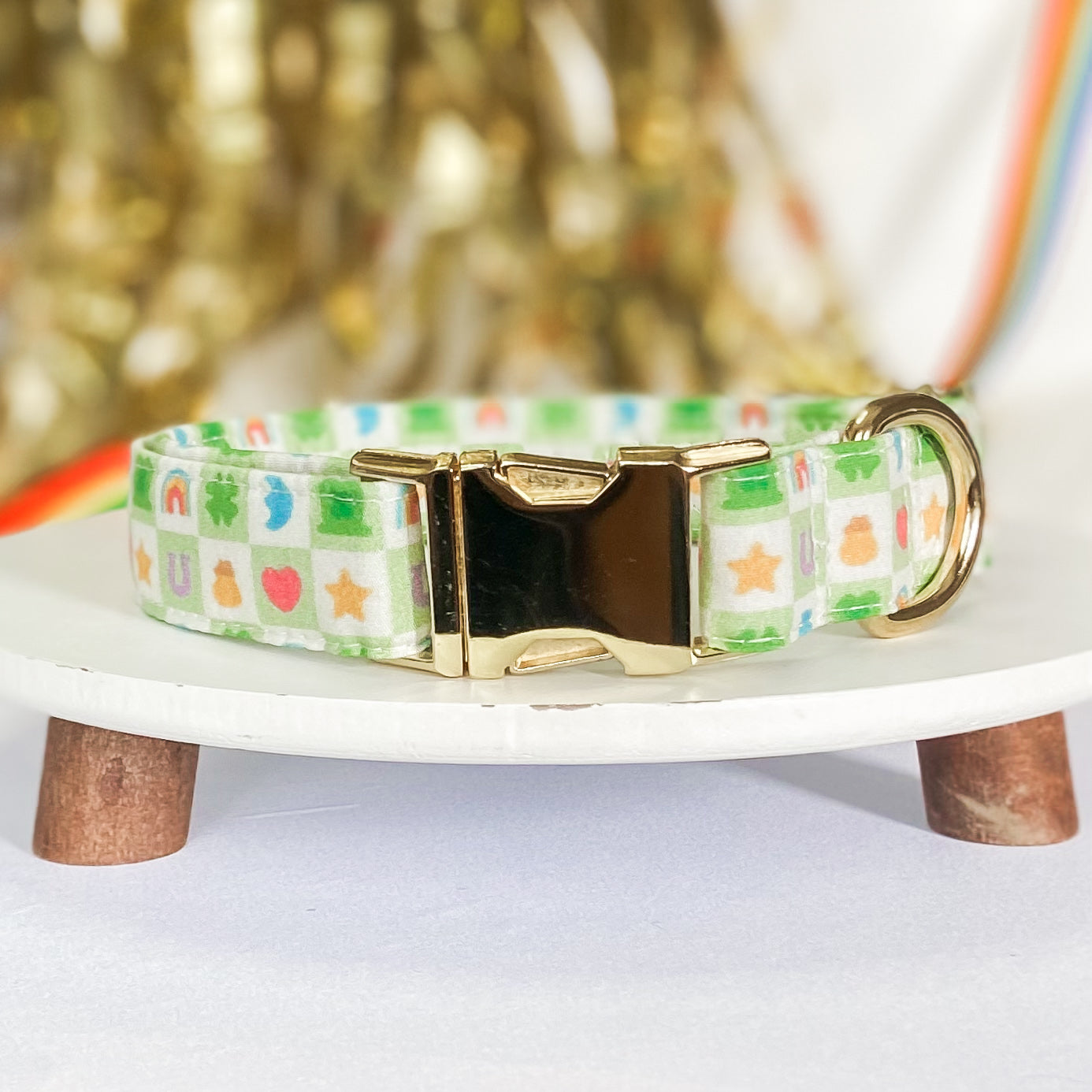 Luckiest charm checkerboard dog collar marshmallows St Patricks day