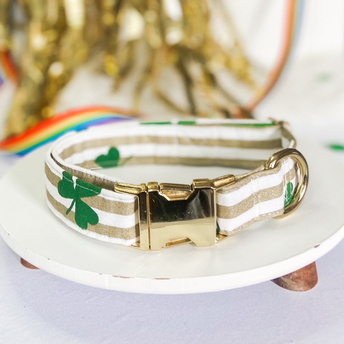 Shamrock striped gold dog collar St Patricks day