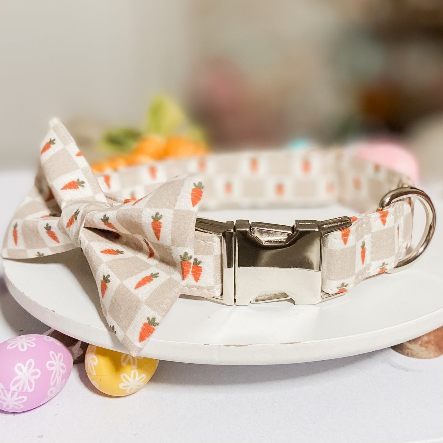 Carrots for the Easter bunny checkerboard dog collar