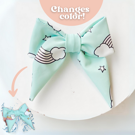 Waterproof color change rainbow skies sailor dog bow accessory