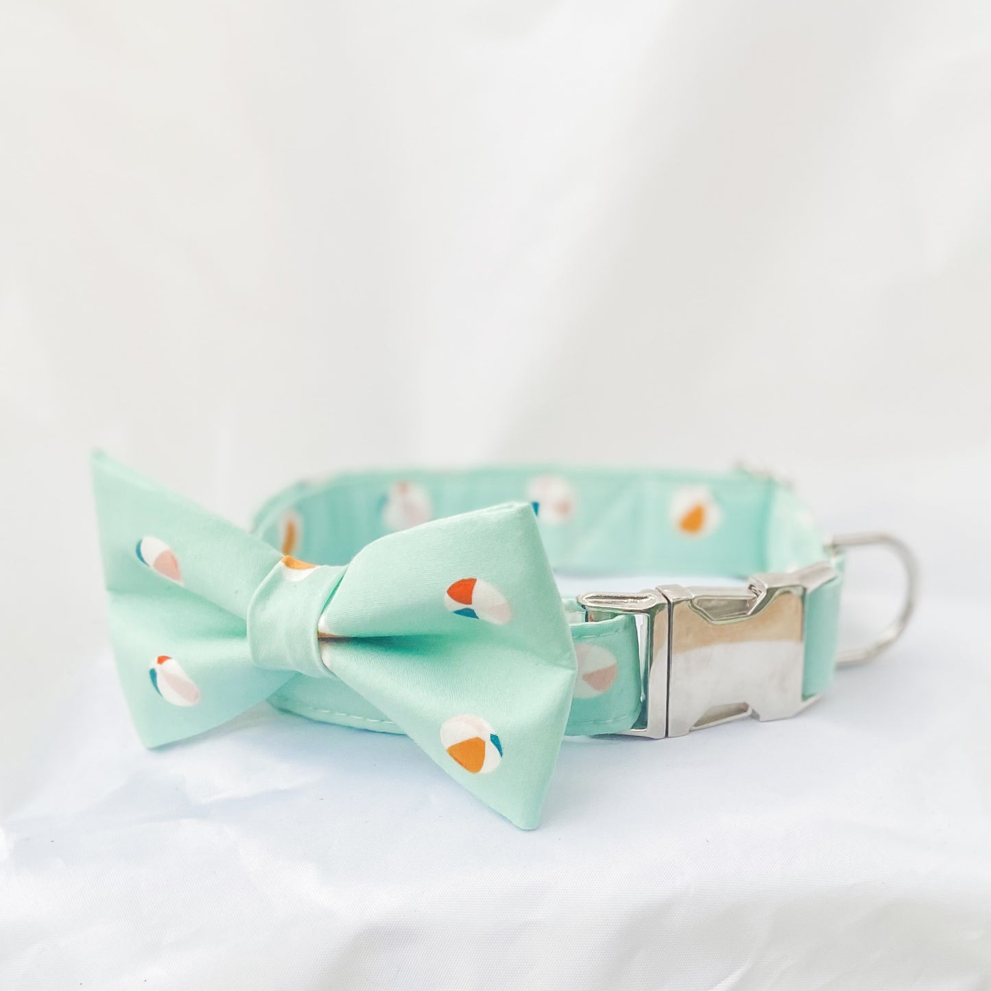 Beach ball aqua dog collar with silver hardware