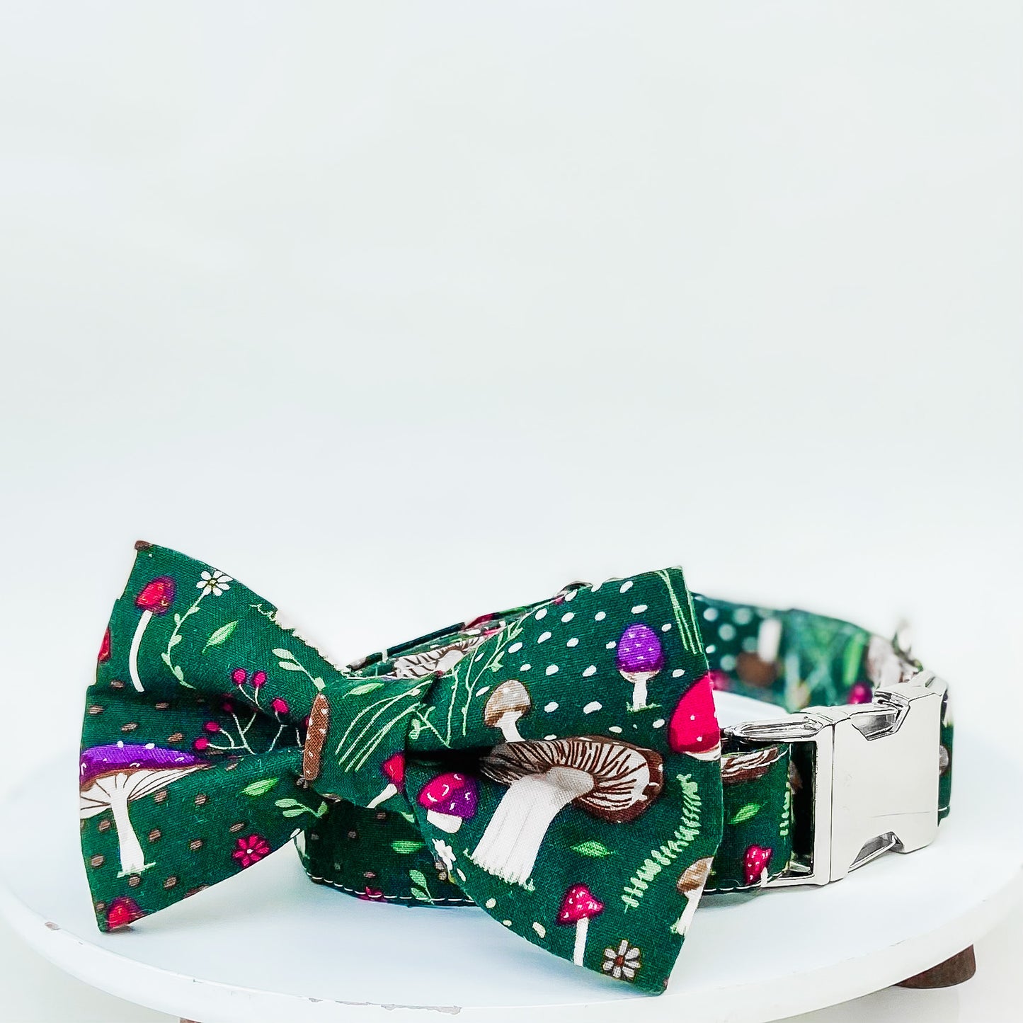 Foraging mushroom forest green dog bow tie