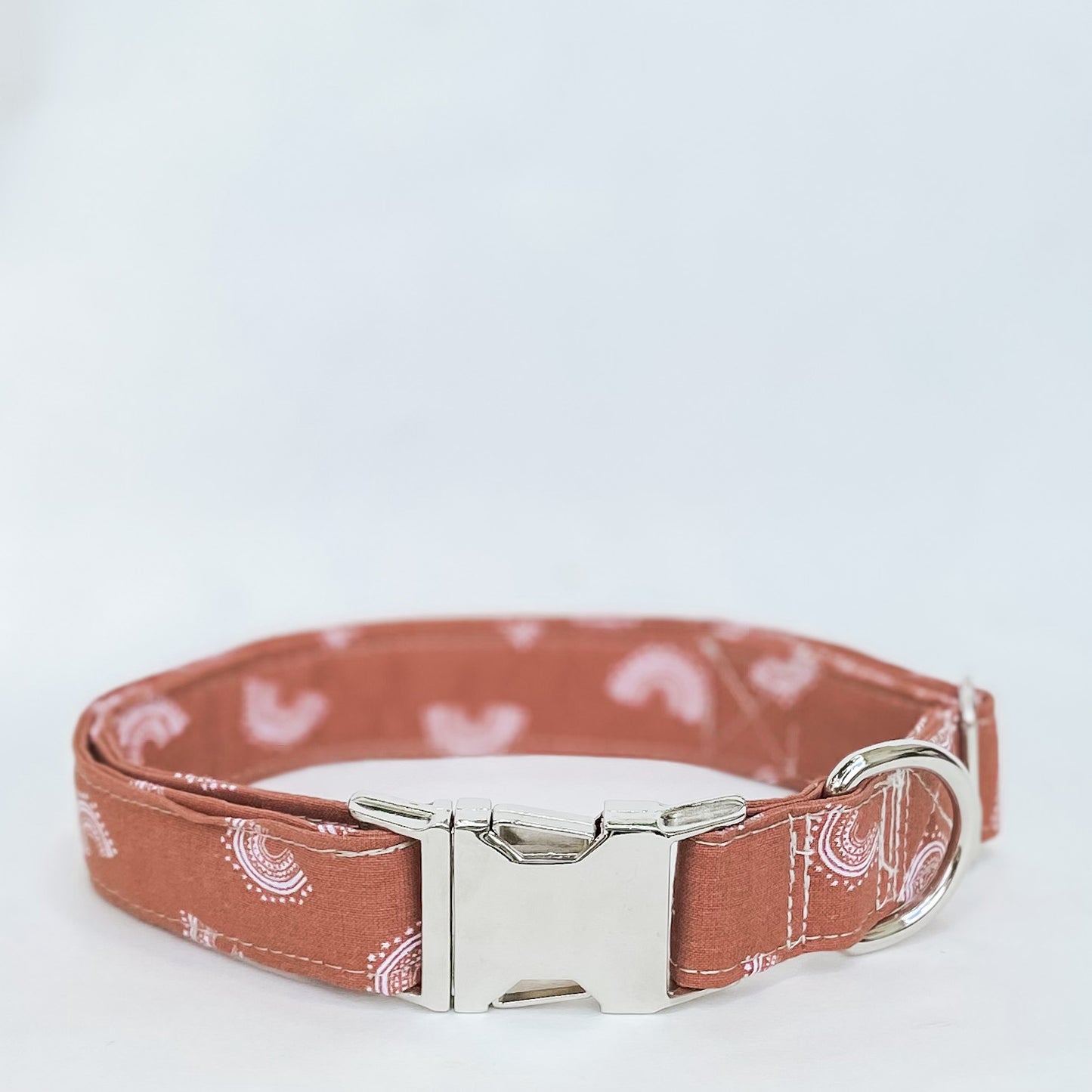 Rust boho mini rainbows dog collar with silver hardware