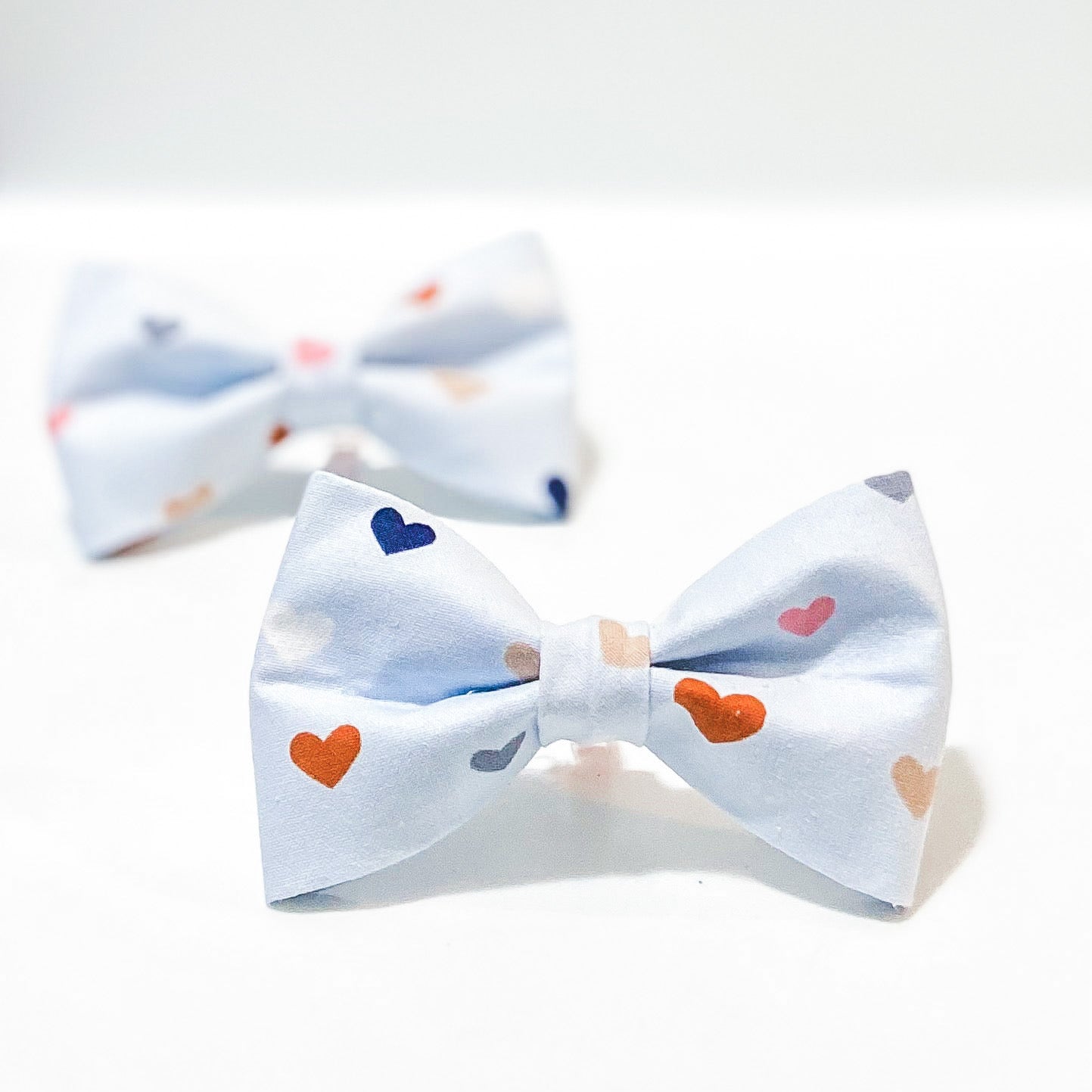 Boho blue and neutral hearts dog bow pet accessory