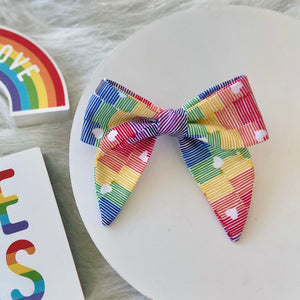 Rainbow hearts Pride dog sailor bow tie accessory