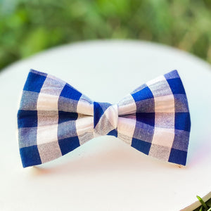 Blue check dog bow tie pet accessory