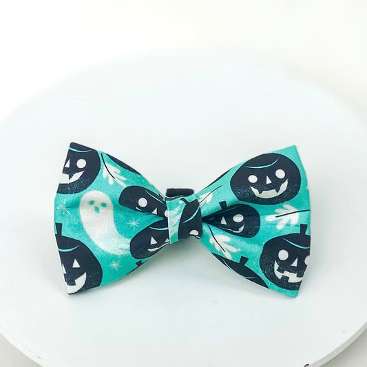 Teal pumpkins and ghosts Halloween dog bow tie pet accessory
