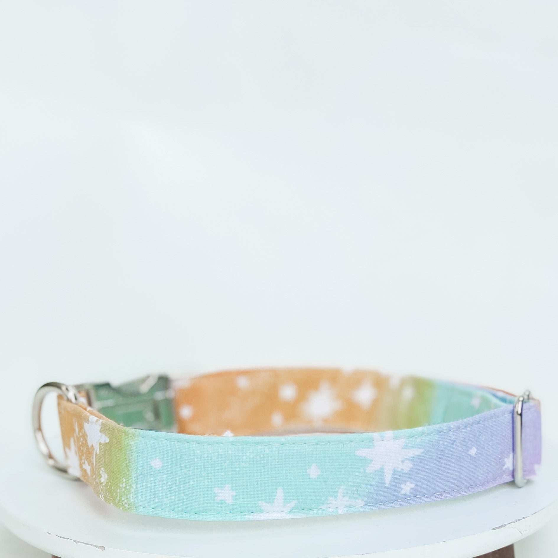 Retro pastel galaxy dog collar with silver hardware