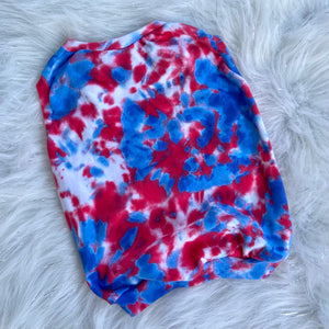 Red white and blue tie dye dog tank top