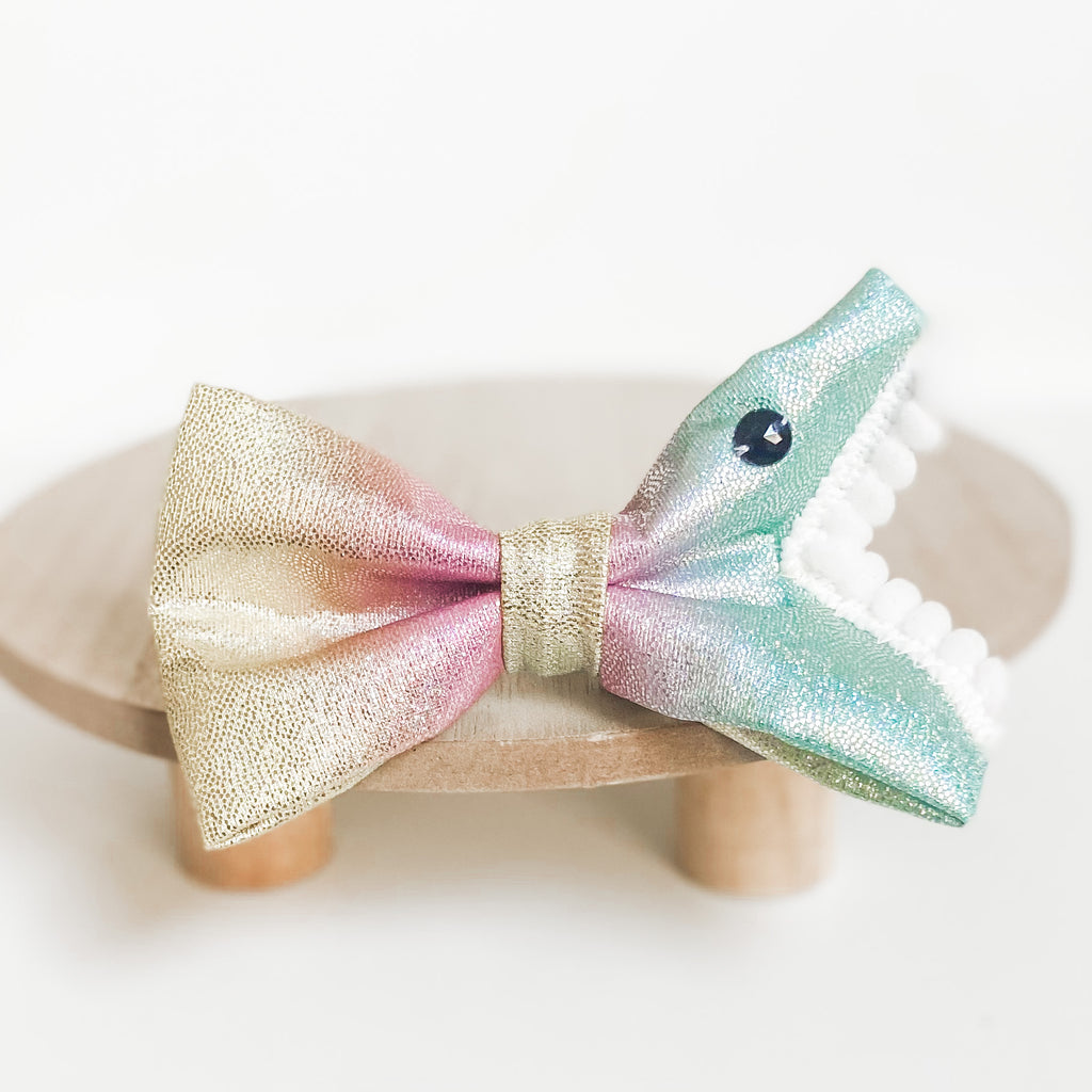 Boujee Sparkle Shark Bait dog bow shark week pet accessory