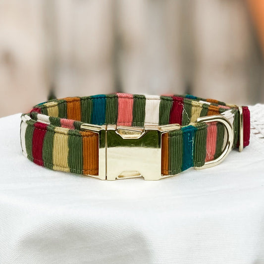 Bold stripes corduroy dog collar