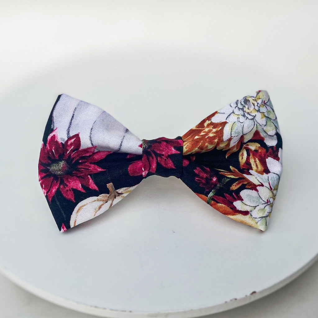 Pumpkins and mums fall dog bow tie pet accessory