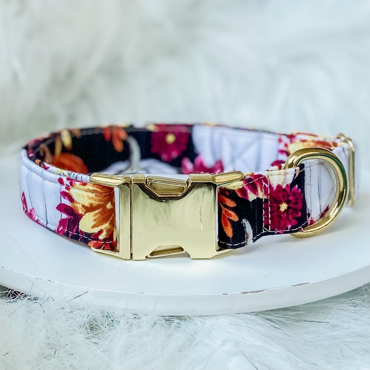 Pumpkin floral fall dog collar with gold hardware