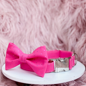 Magenta sparkle barbiecore dog bow tie pet accessory