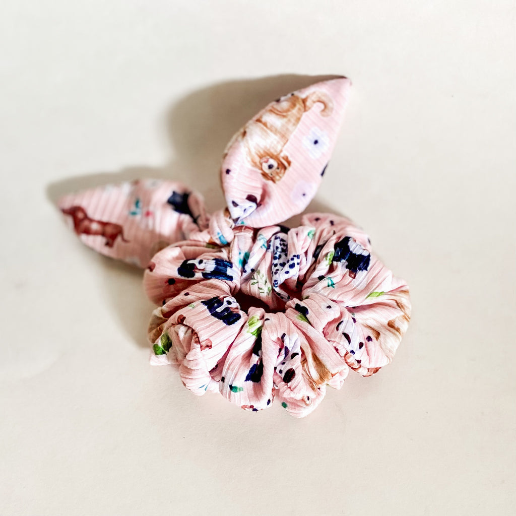 Floral dogs knotted scrunchie