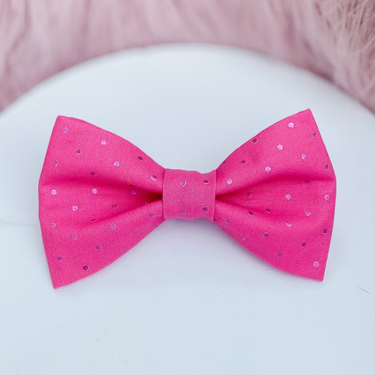 Magenta sparkle barbiecore dog bow tie pet accessory