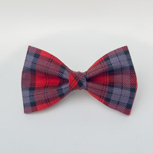 Red and gray plaid dog bow tie pet accessory