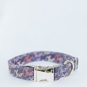 Vintage Ohio script dog collar with silver hardware
