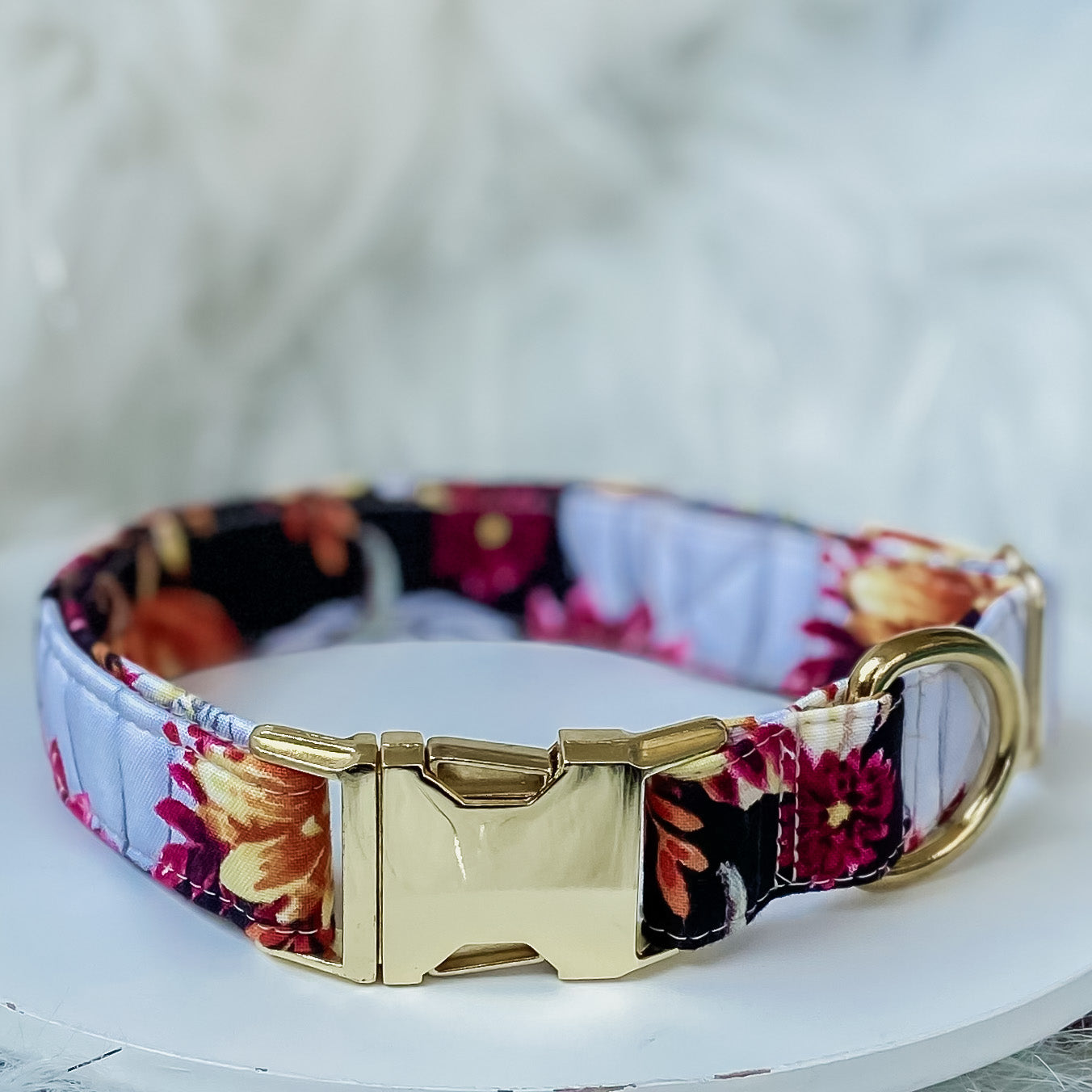 Pumpkin floral fall dog collar with gold hardware