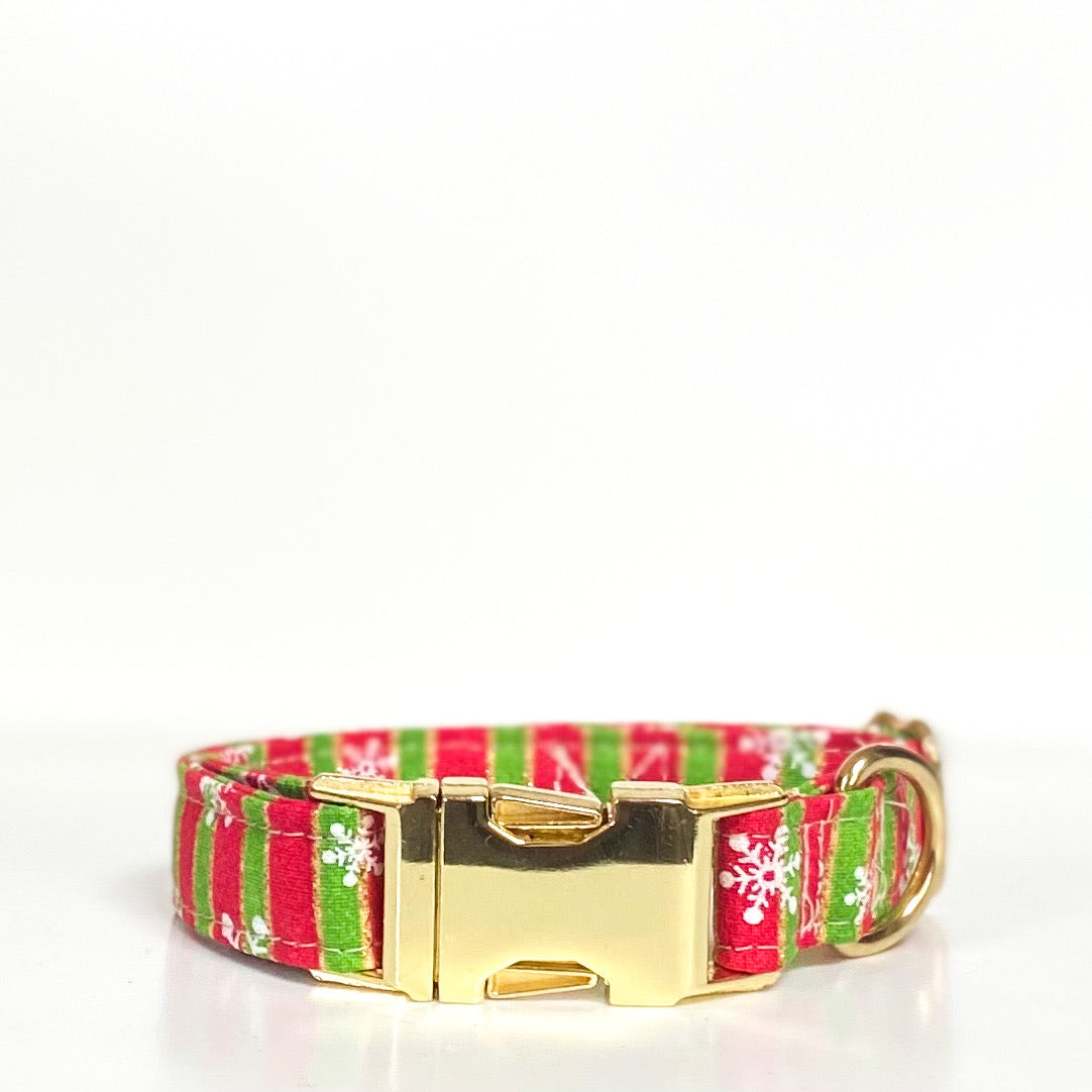 Christmas cheer sparkle dog collar with gold metal buckle