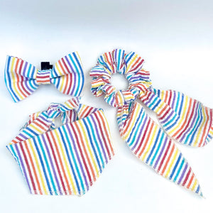 Rainbow stripes seersucker bow