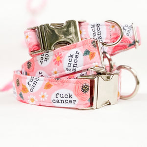 Fuck Cancer pink floral breast cancer awareness dog collar