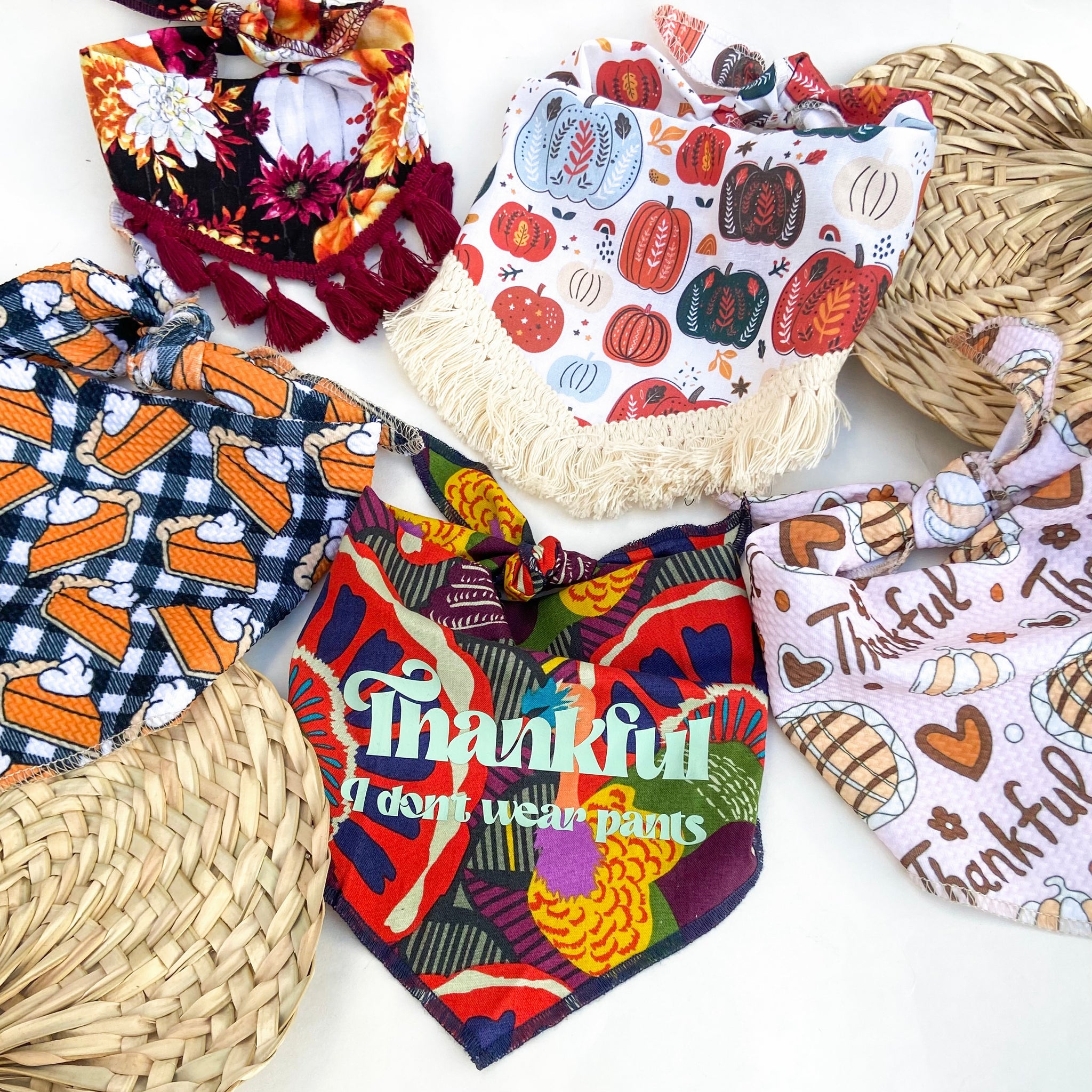 Fall floral and pumpkins tassel trim fall dog bandana pet accessory