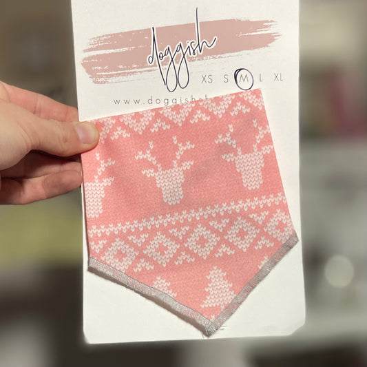 Pink fair isle winter dog bandana