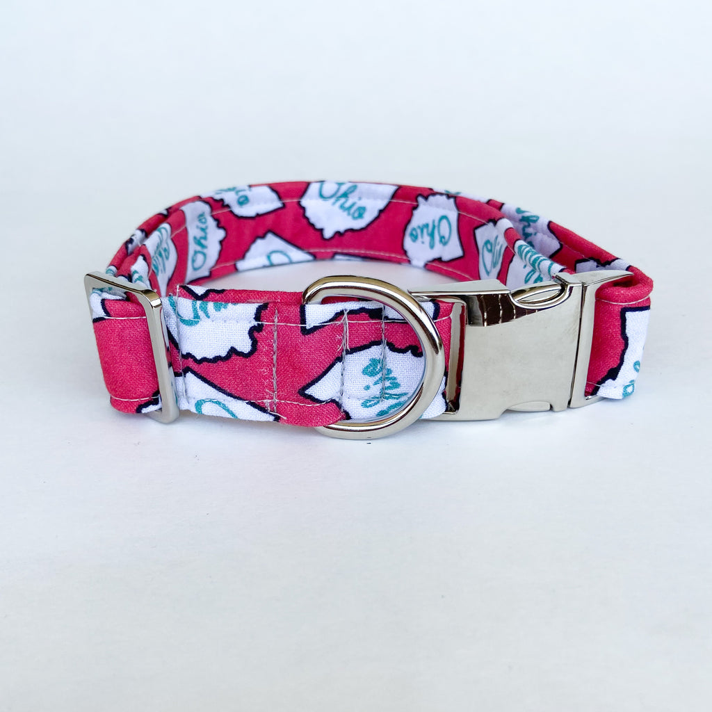 Ohio red dog collar with silver buckle