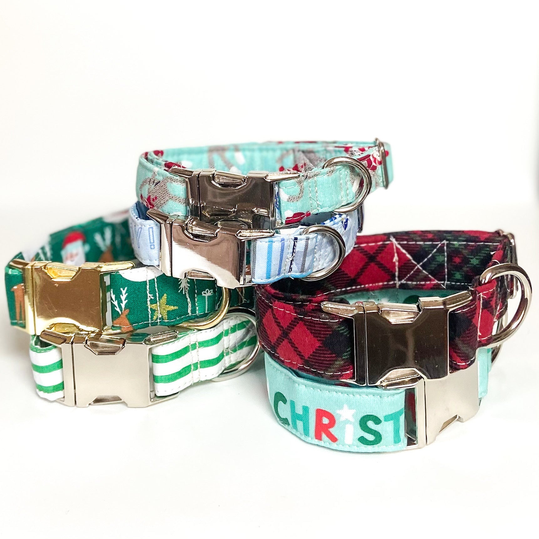 Winter sock monkey dog collar with silver metal buckle