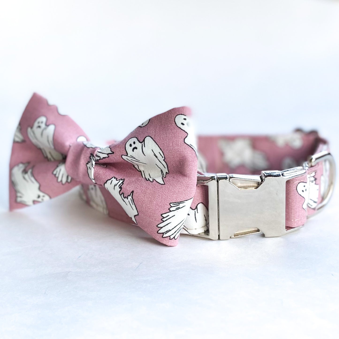 hey, Boo pink glow in the dark Halloween dog collar with silver buckle