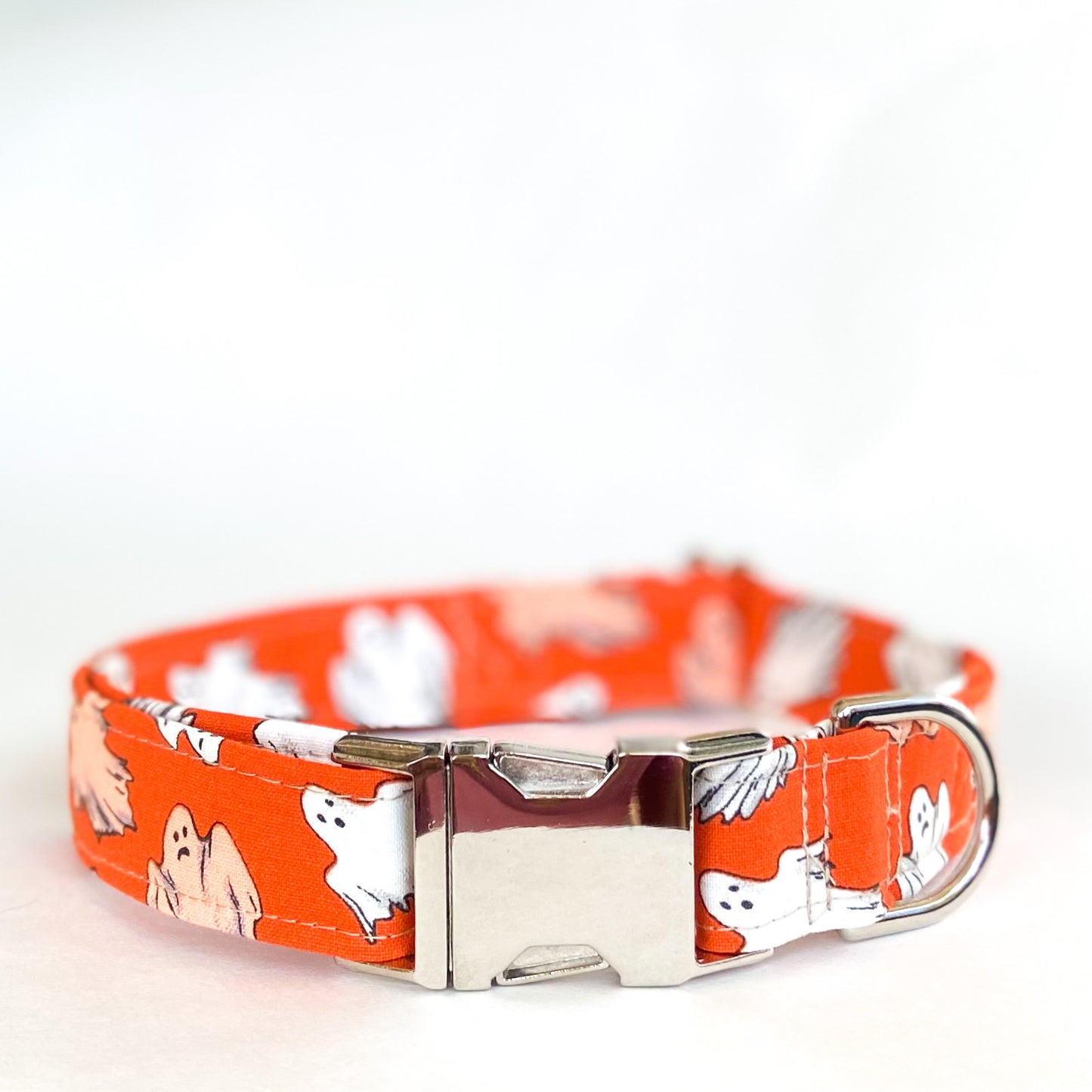 hey, Boo orange glow in the dark dog collar with silver buckle