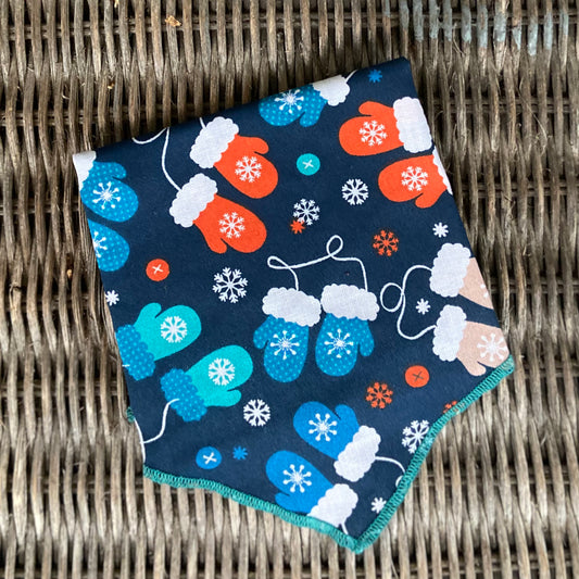 Blue and orange winter mittens dog bandana