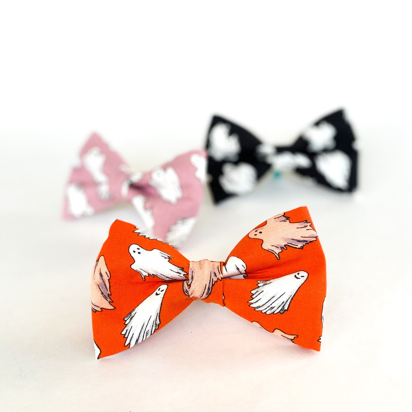 hey, Boo Halloween ghost orange glow in the dark dog bow