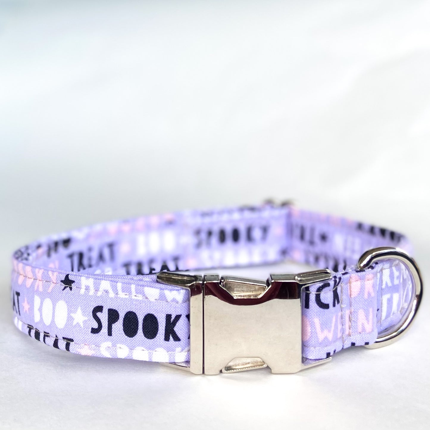 Trick or Sweet! dog collar with silver buckle