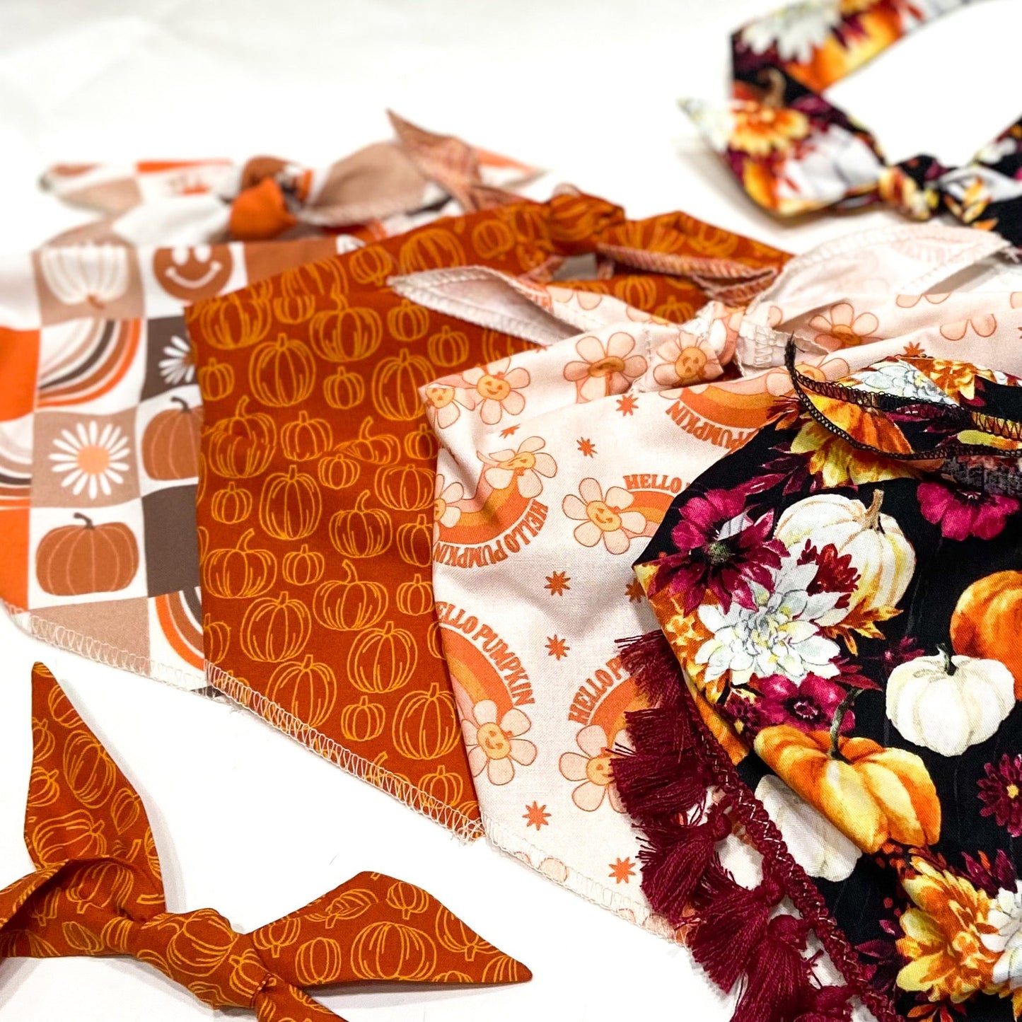 Boho folk pumpkins tassel fall dog bandana pet accessory