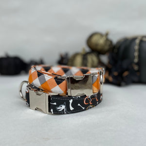 Fall-o-ween black and orange plaid dog collar