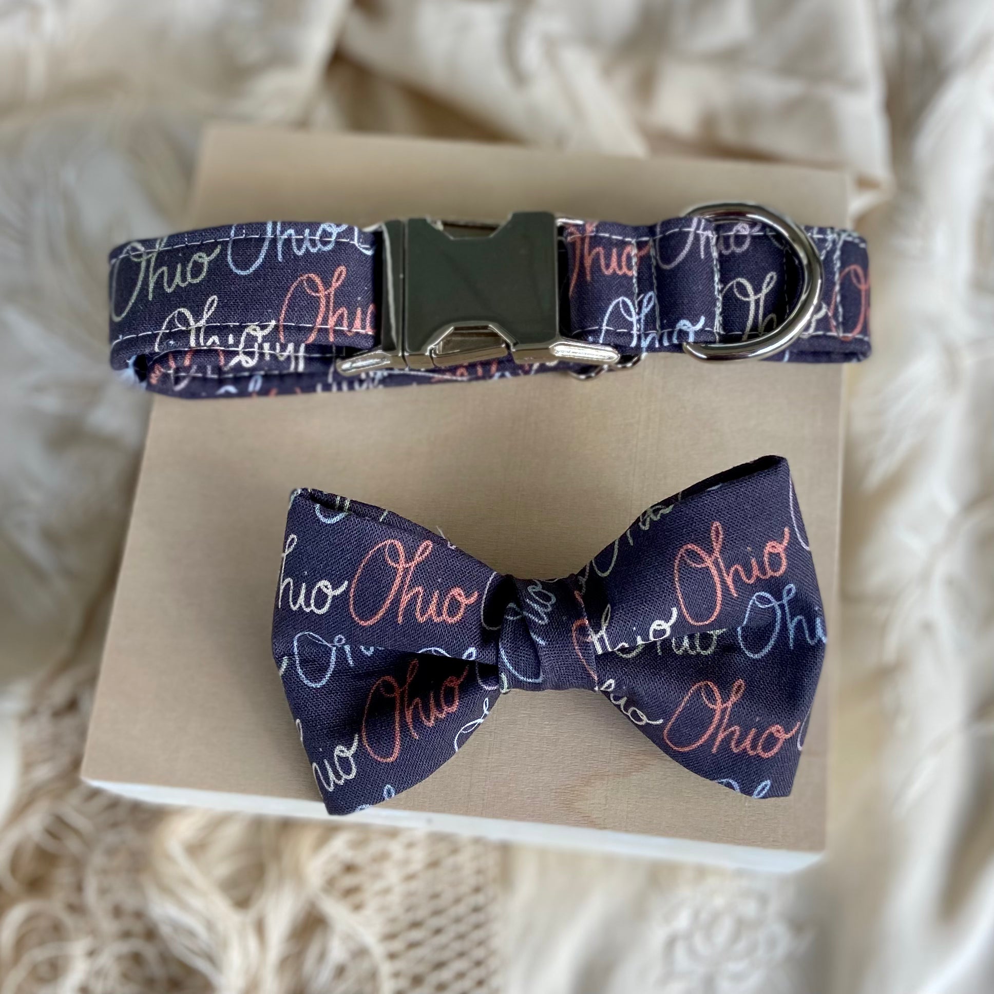 Vintage Ohio script dog collar with silver hardware