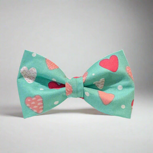 Teal hearts valentine dog bow