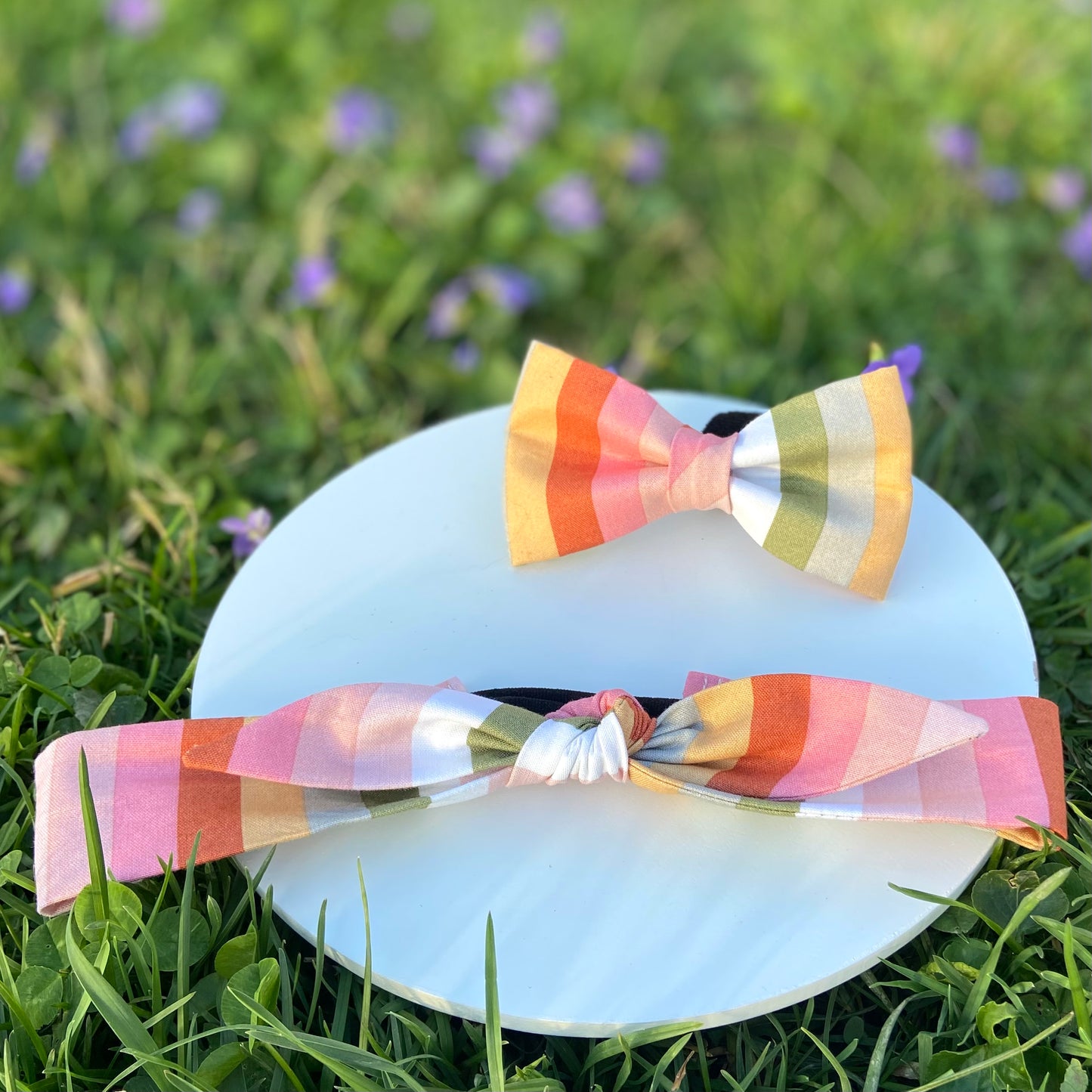 Boho bold stripes dog bow